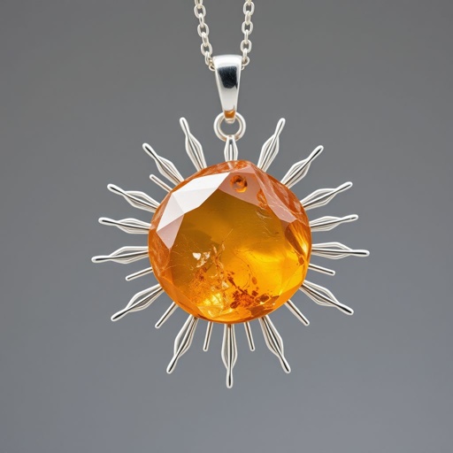 Create a pendant with raw natural gemstone pendant shall look like sun rising. Using minimal silver 