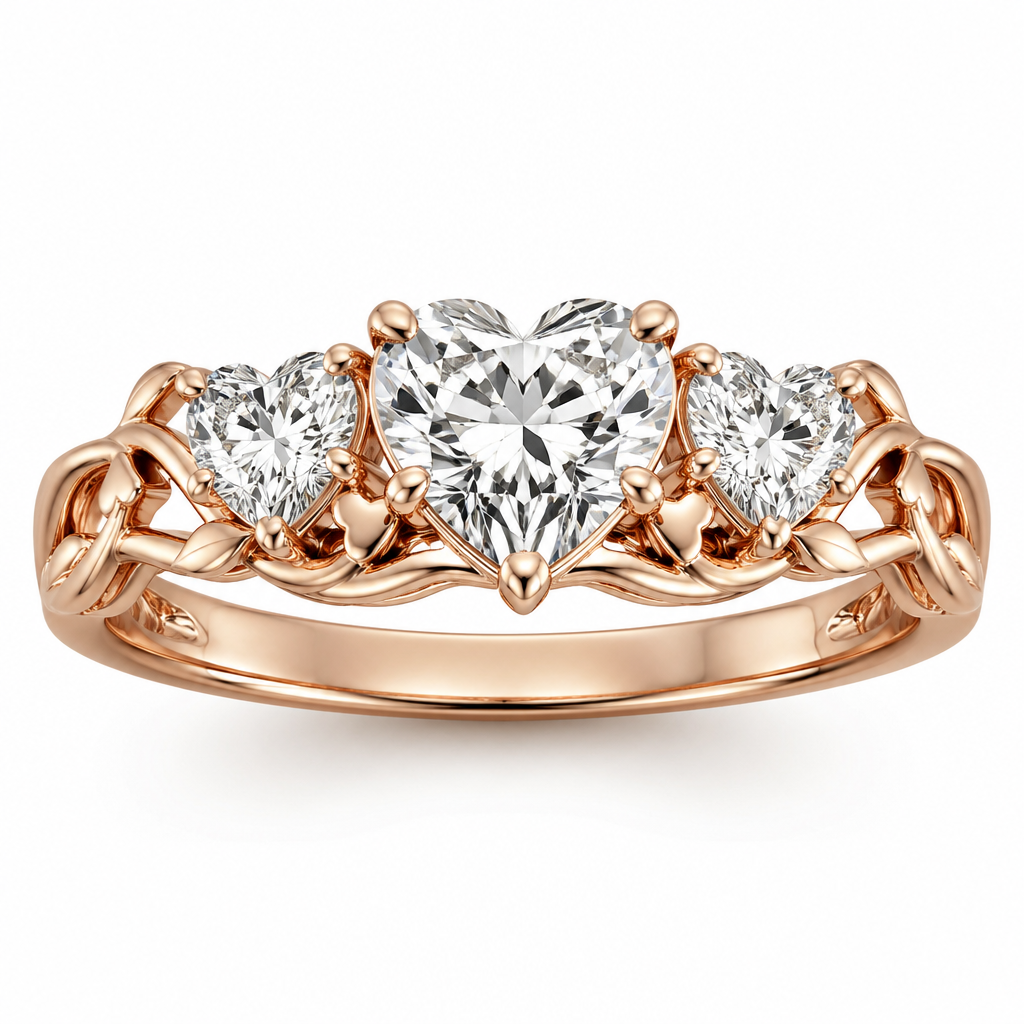 Hearts and vines
photorealistic jewelry design, Hearts and vines, three_stone style, just the design no text