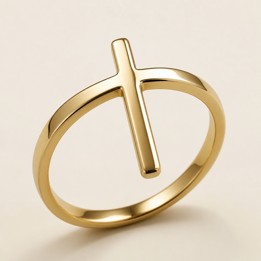 A women's ring. gold Cross pendant, with Dio ti protegga written on it.
photorealistic jewelry design, A women's ring. gold Cross pendant, with Dio ti protegga written on it., modern style, just the design no text
