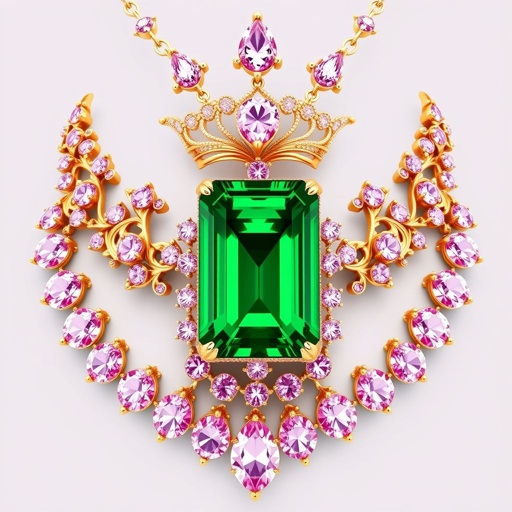 20 carat green periot and pink diamond gemstones emeral cut FL IF clarity necklace