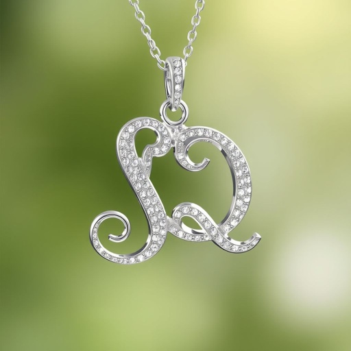 silver necklace with the pendant in letter SQ in a unique way with white  stones. Make it cute