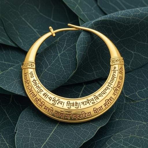Серьги золотые в форме тонкого изящного полумесяца, полукруг как продолжение застежки, на полукруге надписи мантрами на санскрите