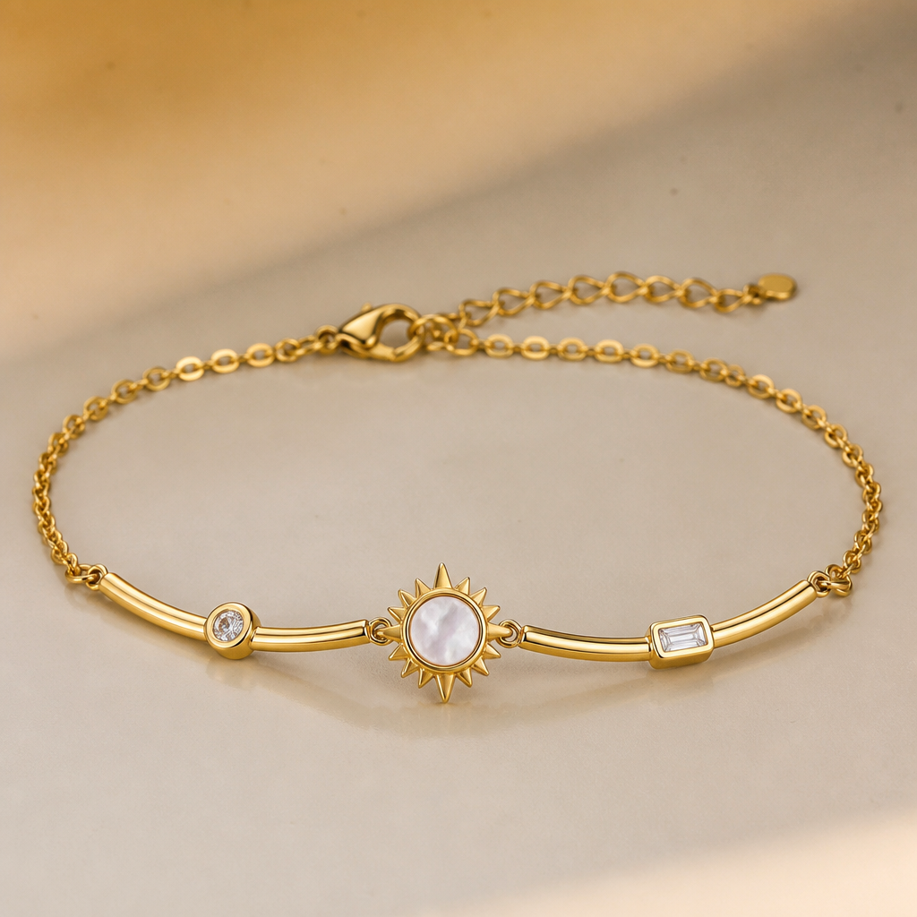 A women's bracelet. Antitarnish Sunday Monday bracelet
photorealistic jewelry design, A women's bracelet. Antitarnish Sunday Monday bracelet, modern style, just the design no text