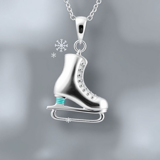 Silver Pendant shape one ice skate with turquoise stripe inside the low thin part blade