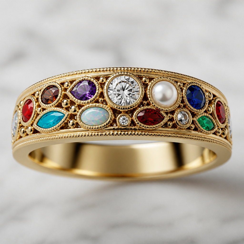 A minimalist men's ring with diamond and pearl and amethyst and sapphire and aquamarine and opal and ruby and garnet and turquoise and emerald stones suitable for formal, highly ornate, intricate and elaborate, richly detailed
photorealistic jewelry design, A minimalist men's ring with diamond and pearl and amethyst and sapphire and aquamarine and opal and ruby and garnet and turquoise and emerald stones suitable for formal, highly ornate, intricate and elaborate, richly detailed, minimalist style, just the design no text