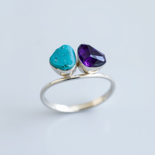Design silver adjustable ring, use minimum silver, use 2 raw natural gemstones 