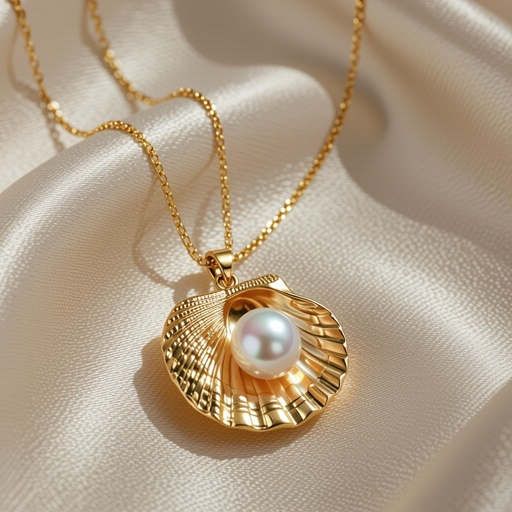 Украшение на шею золотая цепочка с подвеской в виде ракушки с жемчугом внутри