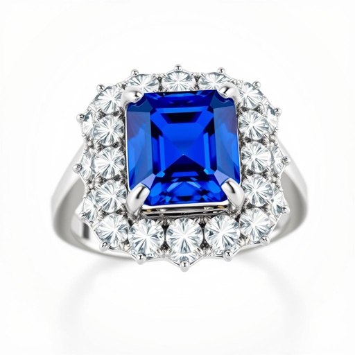 Blue sapphire stong square shape with all side ice stones ring