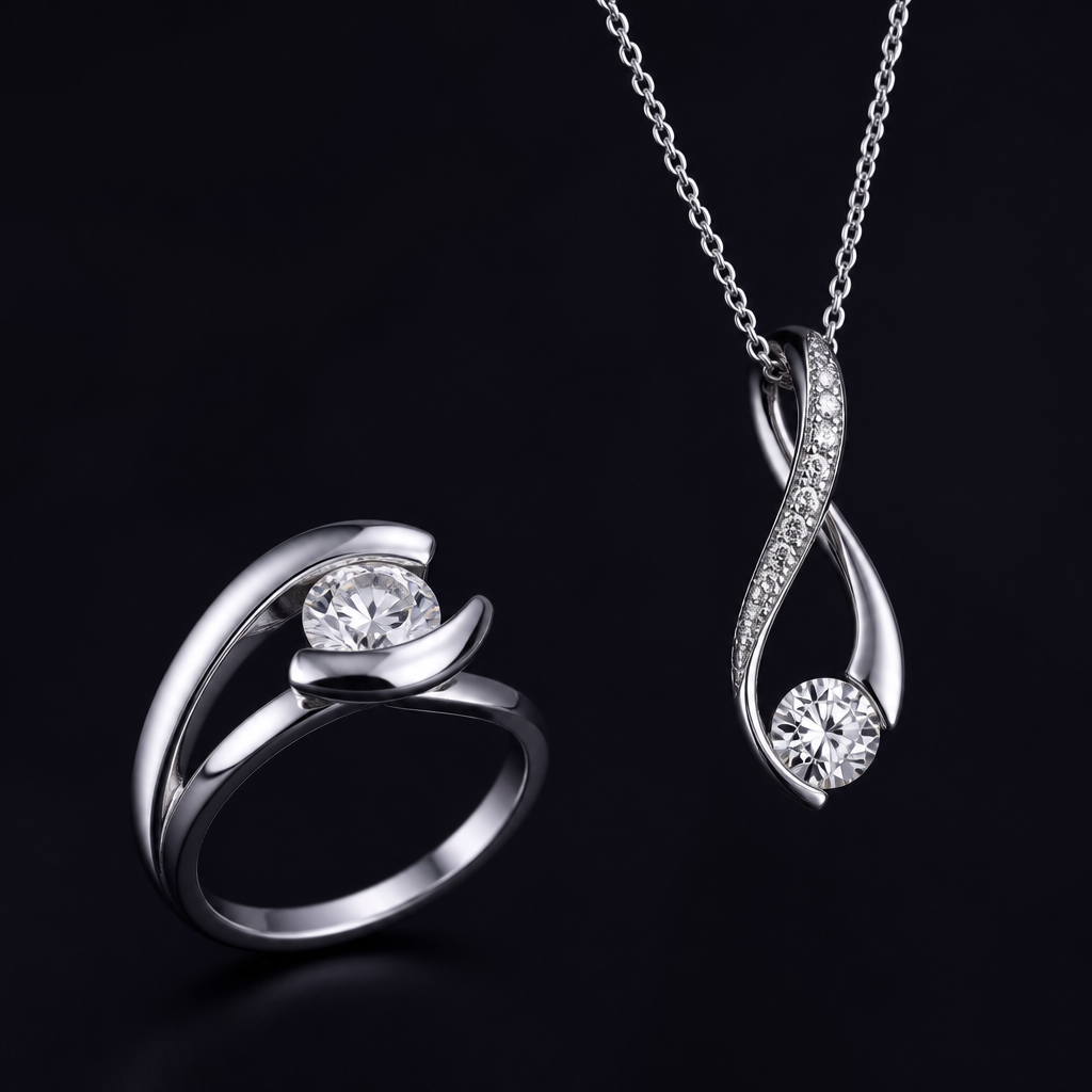 A modern women's ring. diamond necklace
photorealistic jewelry design, A modern women's ring. diamond necklace, modern style, just the design no text