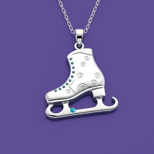 Pendant silver with stylized ice figure skating single skate  . Remove boots and leave only lowest part of skates. Add turquoise