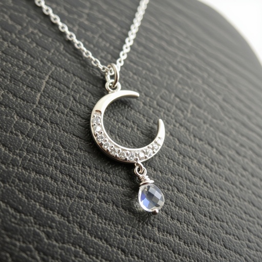 Луна полумесяцем с мелкими камушками и маленький в виде кристала лунный камень подвеска