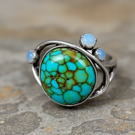 Turquoise silver ring with opal accents