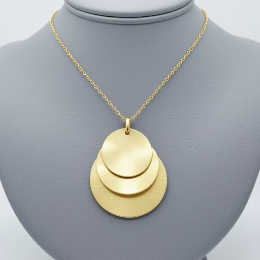 Подвеска из трех полукругов из матового неровного светлого золота соединенных цепочкой сверху самый широкий полукруг дальше средний и снизу самый маленький