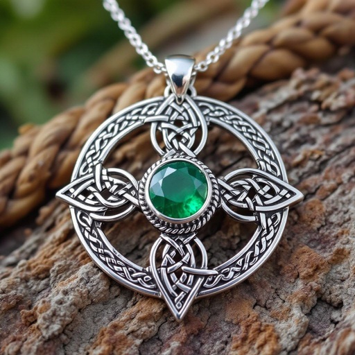 925 Sterling Silver necklace with 20K Emerald Green Stone adorned VVS with Triskelions