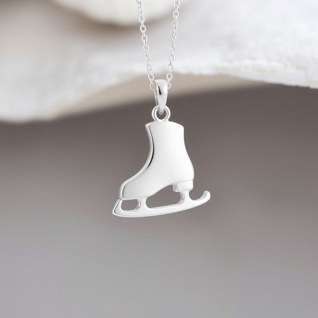 Silver Pendant shape one ice skate with turquoise stripe inside the low thin part blade 