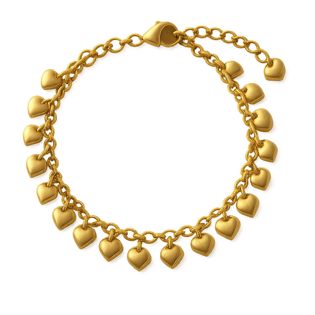 اسوارة مطليه ذهب فيها قلوب كثيره صغيره