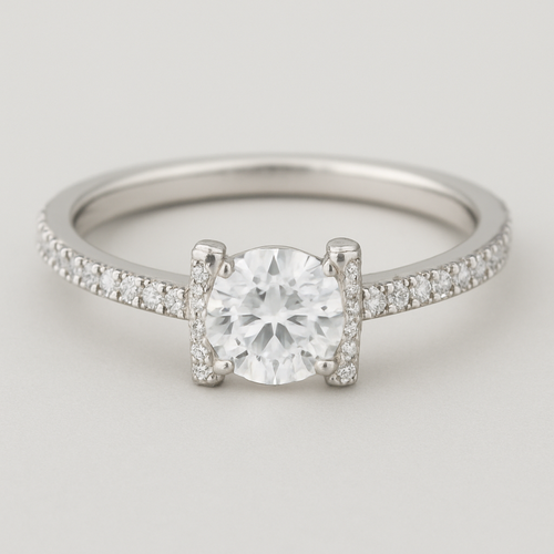 White gold accent  ring 1 carat  with disconnected pave t bar band