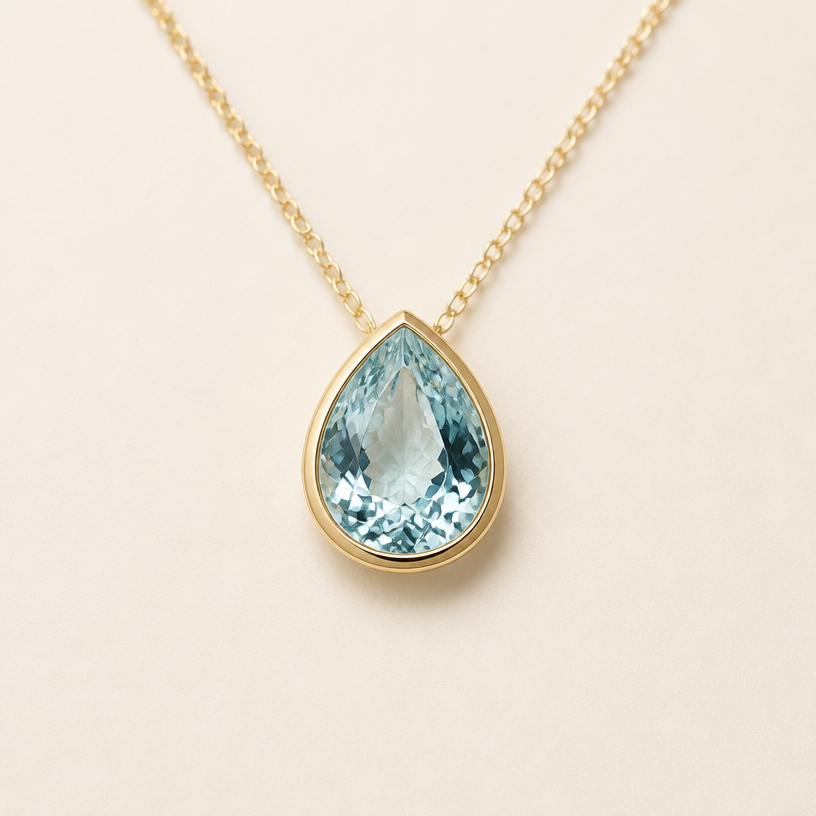 A women's pendant with aquamarine stones
using the attached image as a visual reference, create A women's pendant with aquamarine stones. photorealistic, just the design no text