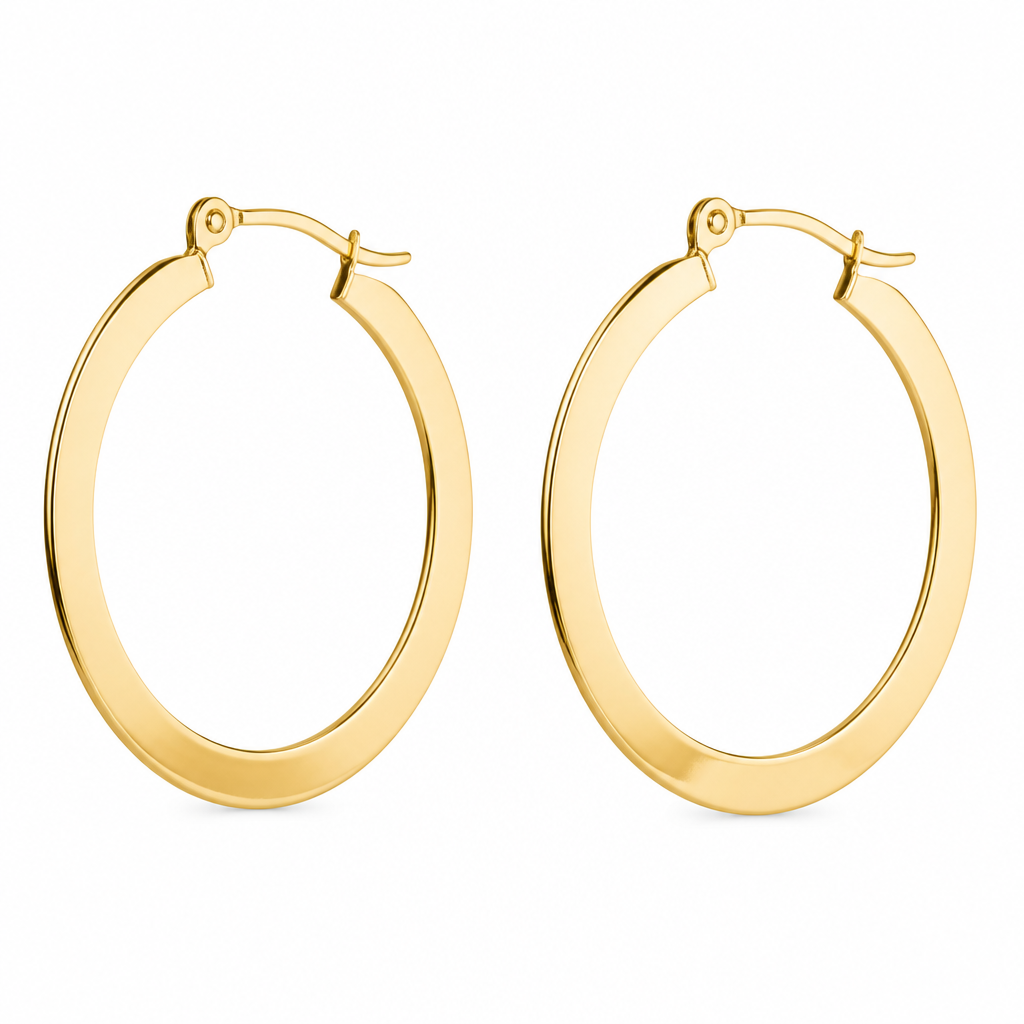 Minimalist 14k solid gold medium hoop earrings, flat profile, polished finish, modern everyday luxury.
Isolated on pure white background, studio soft lighting, sharp focus,
commercial jewelry product photography, square format 1:1 --ar 1:1
Minimalist jewelry: Minimalist 14k gold medium hoop earrings, flat, polished finish. Isolated on pure white background, studio soft lighting, sharp focus, commercial jewelry product photography, square format 1:1 --ar 1:1