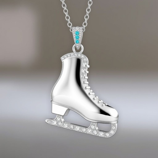 Silver Pendant shape one ice skate with turquoise stripe inside the low thin part blade