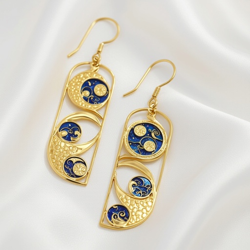 Серьги в золоте без камней фазы луны длинные серьги плавные формы