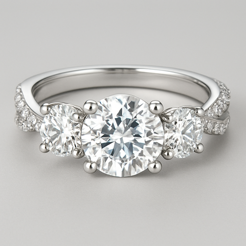 3 stone 4.5 carat wedding ring with twisted pave band 