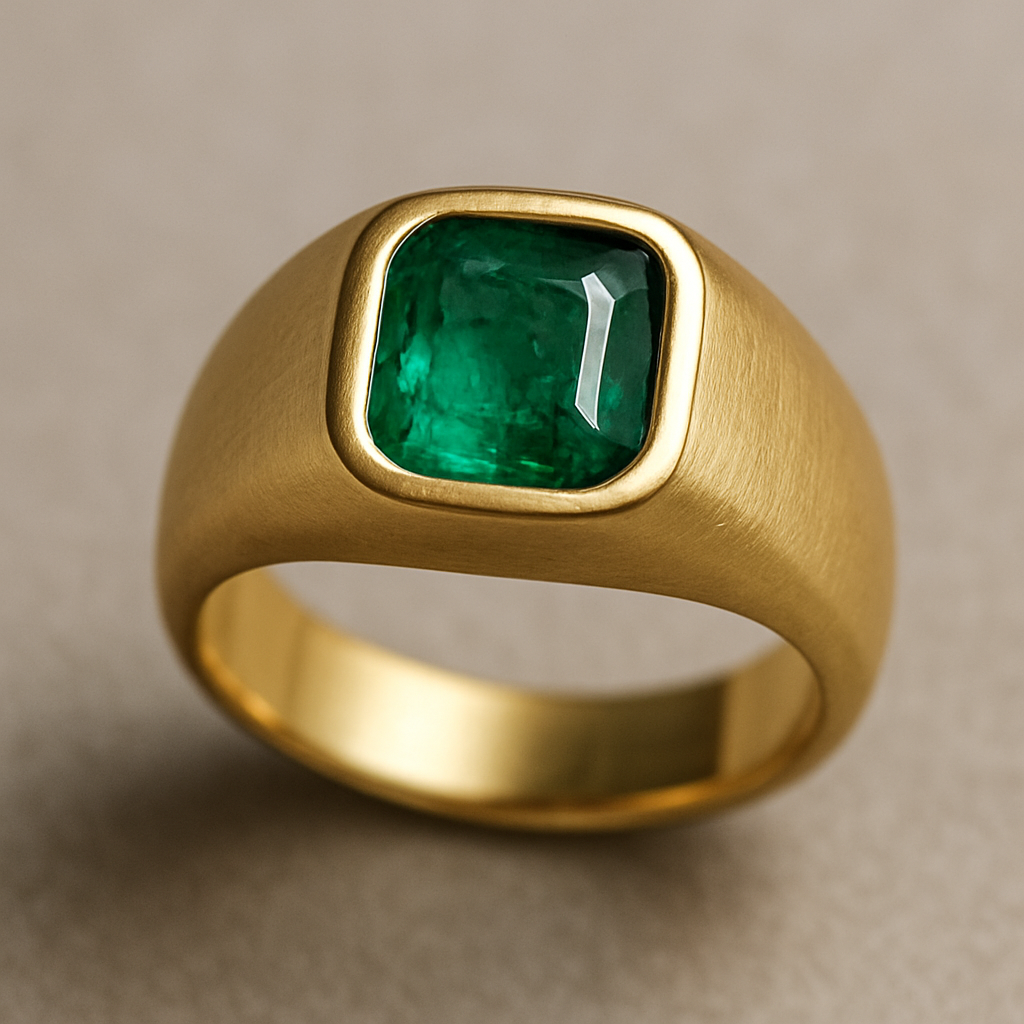 Anillo sello para pulgar de hombre con esmeralda