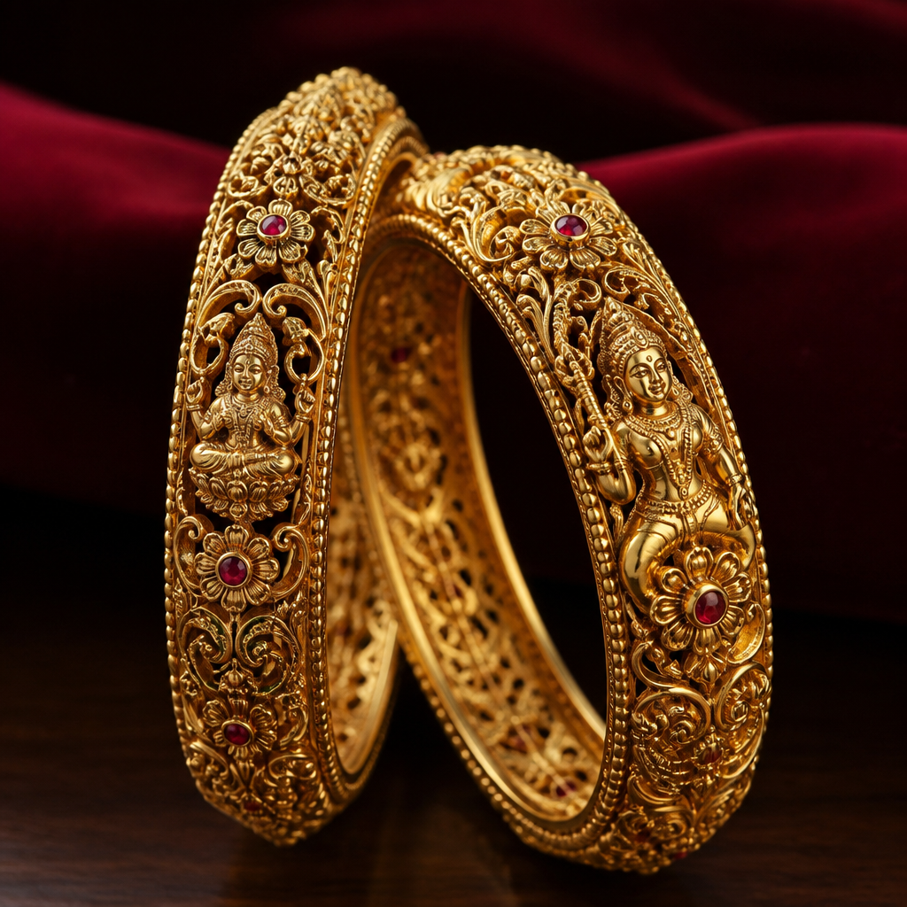 Give 2 kadas with unique look and goddess look with pure gold and looks attractive
photorealistic jewelry design, Give 2 kadas with unique look and goddess look with pure gold and looks attractive , byzantine style, just the design no text