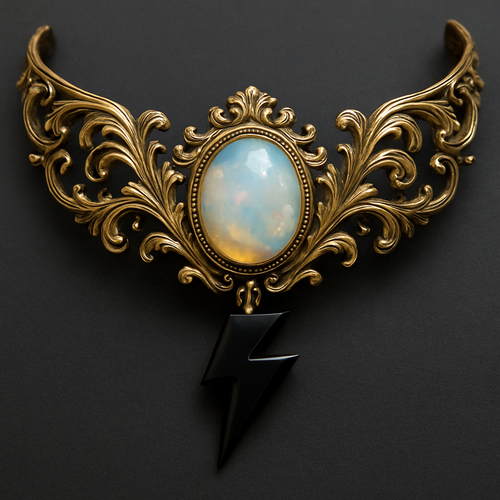 Opalite and onyx lightening bolt collar