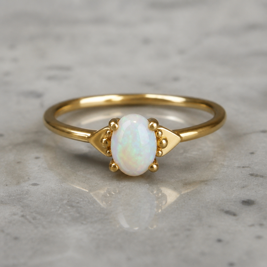 A modern women's ring with opal stones. 真鍮棒(リングと爪用)と真鍮板で自分で作れるシンプルな1cm程度のオパールのピンキーリング
photorealistic jewelry design, A modern women's ring with opal stones. 真鍮棒(リングと爪用)と真鍮板で自分で作れるシンプルな1cm程度のオパールのピンキーリング, modern style, just the design no text