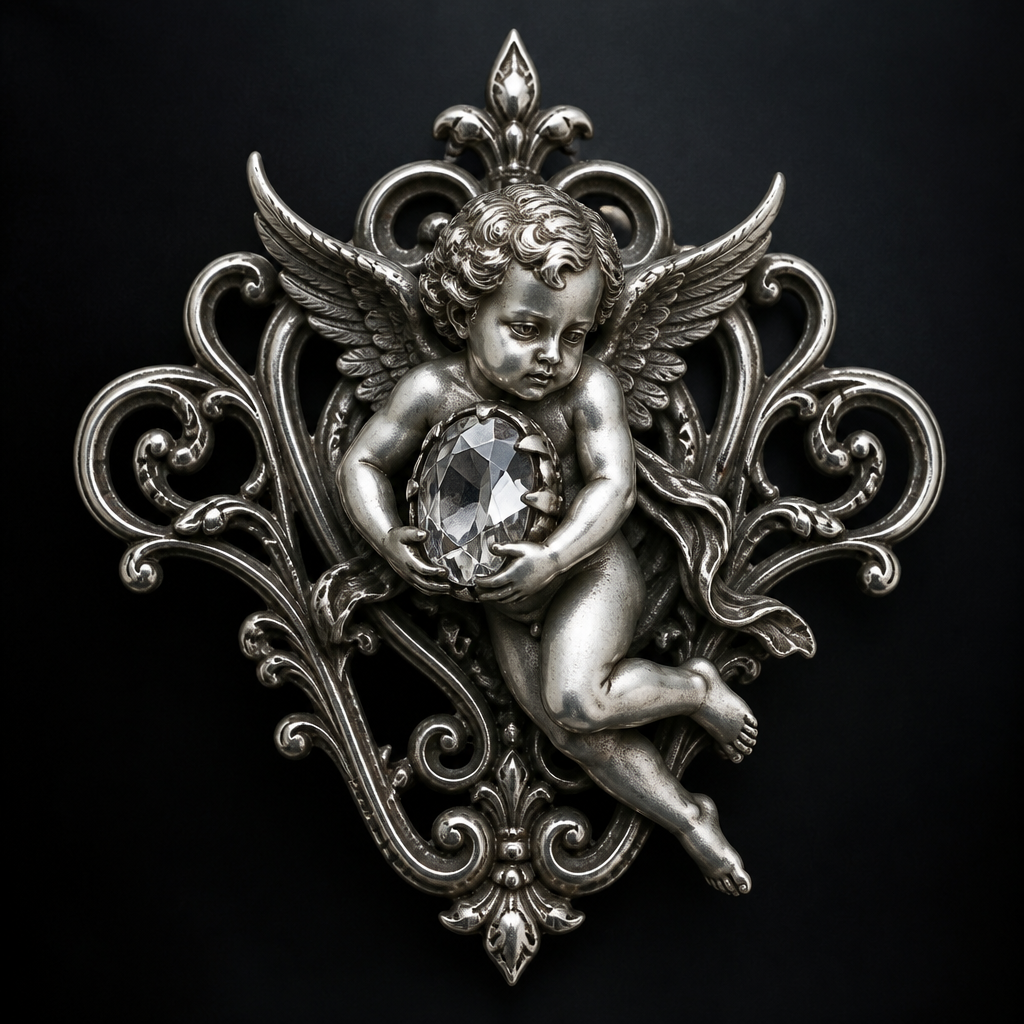 angel, cupid carrying a stone
photorealistic jewelry design, angel, cupid carrying a stone , victorian_gothic style, just the design no text