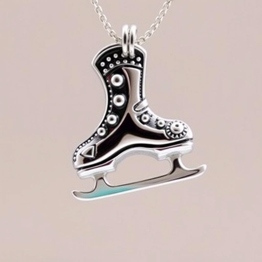 Silver Pendant shape one ice skate with turquoise stripe inside the low thin part blade