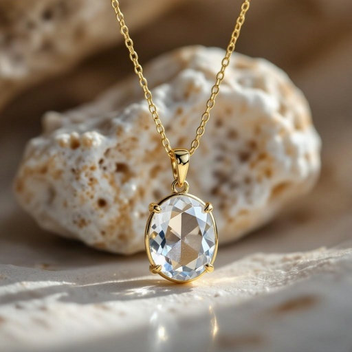 Gold chain pendant with a rock crystal pendant
