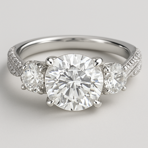 Elegant platinum 4 carat tw 3 stone ring with  hidden halo and pave twisted band