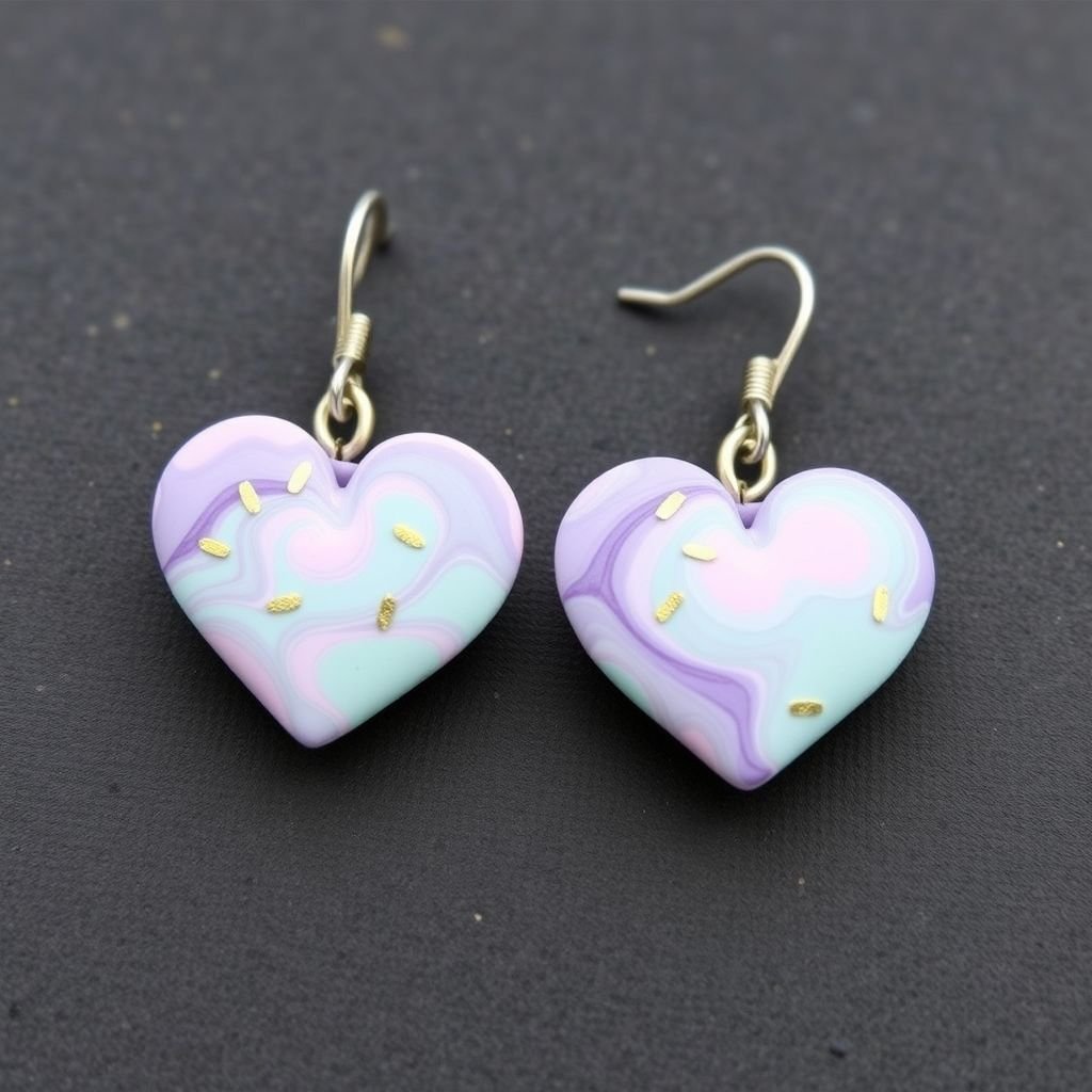 Polymer clay, hearts, earrings, pastel colors
