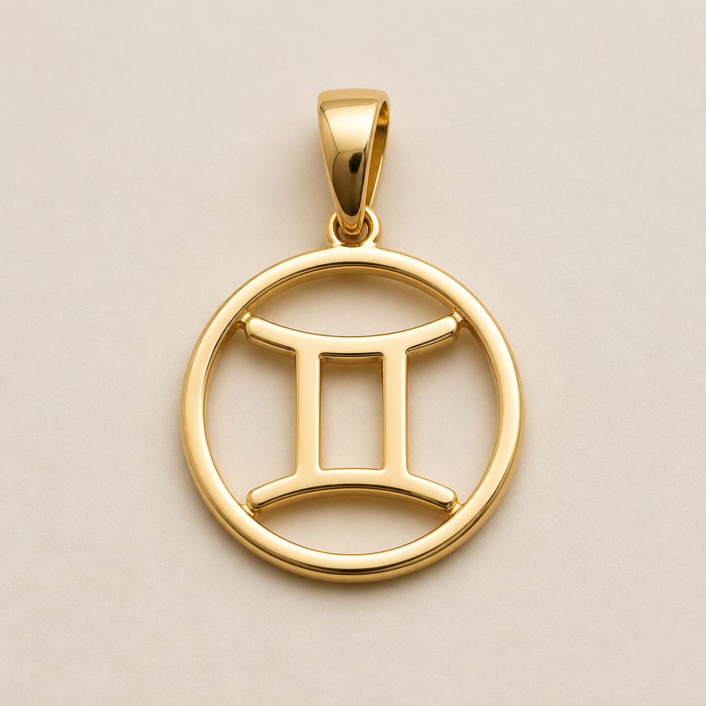 A minimalist women's pendant made of gold. colgante del signo del zodiaco de géminis dentro de un círculo
photorealistic jewelry design, A minimalist women's pendant made of gold. colgante del signo del zodiaco de géminis dentro de un círculo, minimalist style, just the design no text