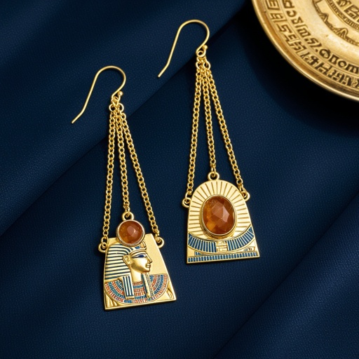 Zotot long earrings with a pendant symbolic image of the Egyptian god Ra symbol of the sun long chains