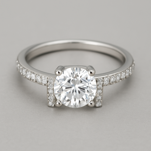 White gold accent  ring 1 carat  with pave t bar band