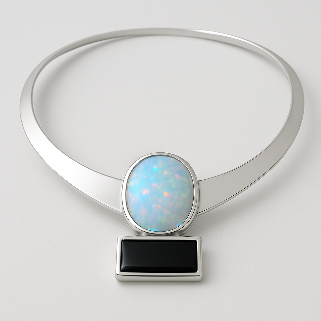 Opolite and onyx white gold collar