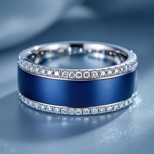 Saten blue band with pave diamond and 40 pointer blue diamonds in the edge