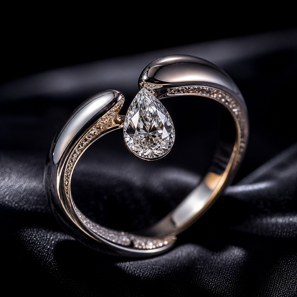A romantic women's ring made of rose gold with topaz and sapphire stones suitable for engagement. An extraordinary one-of-a-kind luxury ring designed with ultra-refined minimalist elegance and artistic sophistication. The ring is crafted from premium platinum-white gold alloy with an impossibly smooth mirror-polished finish and seamless fluid contours inspired by modern sculpture and celestial symmetry. The band features a subtly asymmetric flowing shape that wraps naturally around the finger like liquid metal, creating a futuristic yet timeless aesthetic.
At the center rests a rare flawless pear-cut diamond suspended in an almost invisible floating tension setting, allowing light to pass through from every angle for exceptional brilliance and fire. Around the inner edges of the band are microscopic pavé diamonds embedded with precision, visible only when light reflects closely, adding hidden luxury without disturbing the minimalist appearance.
The interior of the ring contains intricate engraved micro-patterns inspired by fine architectural geometry and delicate calligraphy textures, symbolizing exclusivity and craftsmanship. The metal surface transitions between soft satin textures and mirror reflections, creating depth and realism under cinematic lighting.
The composition is photographed in high-end luxury jewelry editorial style on a deep black velvet surface with subtle silver reflections, soft shadows, and dramatic studio lighting. Hyper-realistic materials, ultra-detailed gemstone refractions, realistic caustics, physically accurate reflections, macro photography depth of field, elegant luxury atmosphere, haute joaillerie aesthetic, sophisticated modern minimalism, unreal precision, masterpiece quality, 8K ultra HD, photorealistic render, award-winning jewelry design, unique signature ring concept never seen before
photorealistic jewelry design, A romantic women's ring made of rose gold with topaz and sapphire stones suitable for engagement. An extraordinary one-of-a-kind luxury ring designed with ultra-refined minimalist elegance and artistic sophistication. The ring is crafted from premium platinum-white gold alloy with an impossibly smooth mirror-polished finish and seamless fluid contours inspired by modern sculpture and celestial symmetry. The band features a subtly asymmetric flowing shape that wraps naturally around the finger like liquid metal, creating a futuristic yet timeless aesthetic.
At the center rests a rare flawless pear-cut diamond suspended in an almost invisible floating tension setting, allowing light to pass through from every angle for exceptional brilliance and fire. Around the inner edges of the band are microscopic pavé diamonds embedded with precision, visible only when light reflects closely, adding hidden luxury without disturbing the minimalist appearance.
The interior of the ring contains intricate engraved micro-patterns inspired by fine architectural geometry and delicate calligraphy textures, symbolizing exclusivity and craftsmanship. The metal surface transitions between soft satin textures and mirror reflections, creating depth and realism under cinematic lighting.
The composition is photographed in high-end luxury jewelry editorial style on a deep black velvet surface with subtle silver reflections, soft shadows, and dramatic studio lighting. Hyper-realistic materials, ultra-detailed gemstone refractions, realistic caustics, physically accurate reflections, macro photography depth of field, elegant luxury atmosphere, haute joaillerie aesthetic, sophisticated modern minimalism, unreal precision, masterpiece quality, 8K ultra HD, photorealistic render, award-winning jewelry design, unique signature ring concept never seen before, romantic style, just the design no text