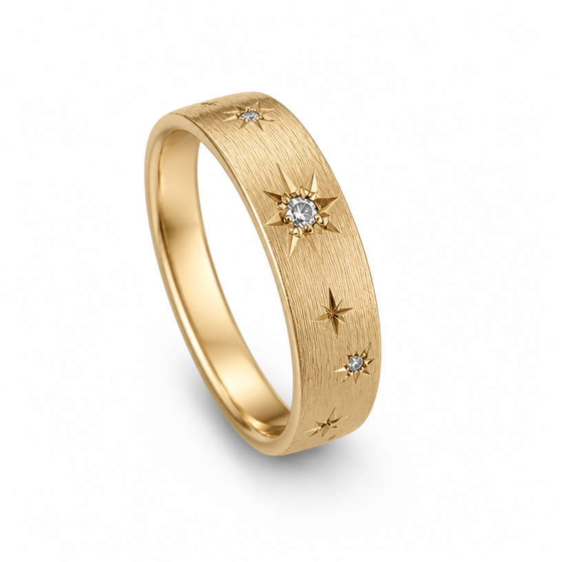 focus on one band only
euro shank
brushed gold texture
edit the attached jewelry design with these instructions: focus on one band only
euro shank
brushed gold texture. keep it photorealistic, just the design no text