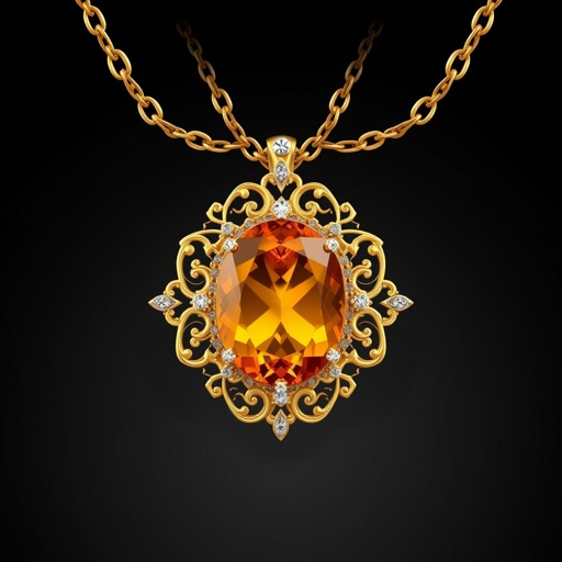 A oval cut, FL IF clarity, 20 carat, Amber gems necklace with gold chain