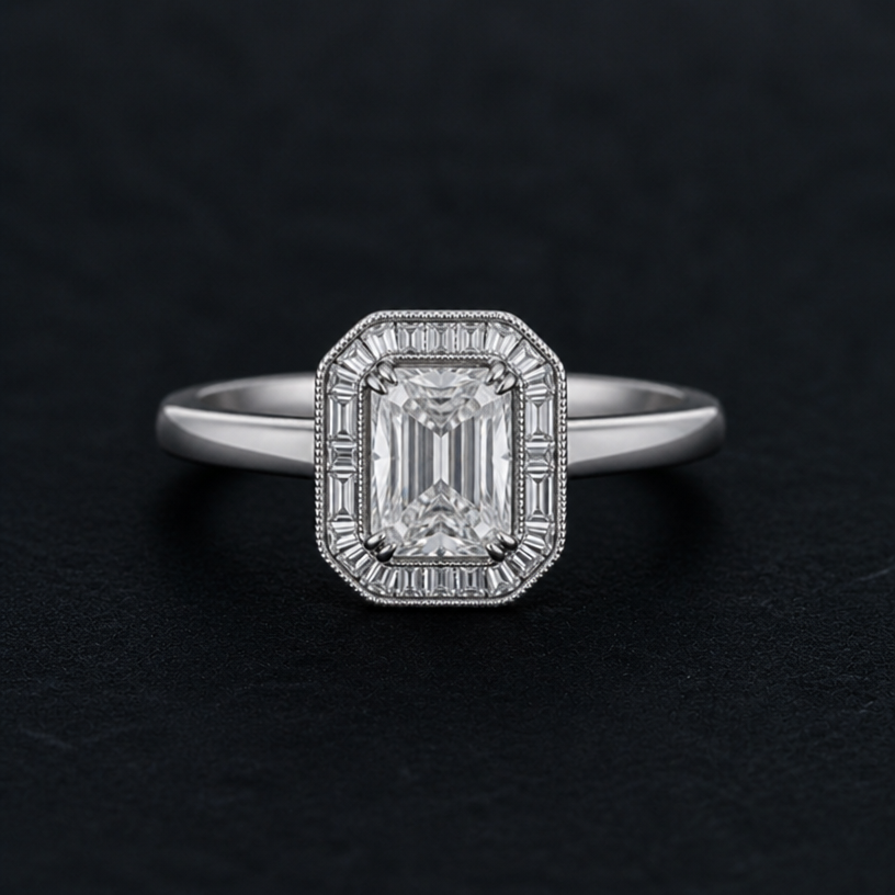 Change to plain band and 0.8 carat size centre
edit the attached jewelry design with these instructions: Change to plain band and 0.8 carat size centre. keep it photorealistic, just the design no text