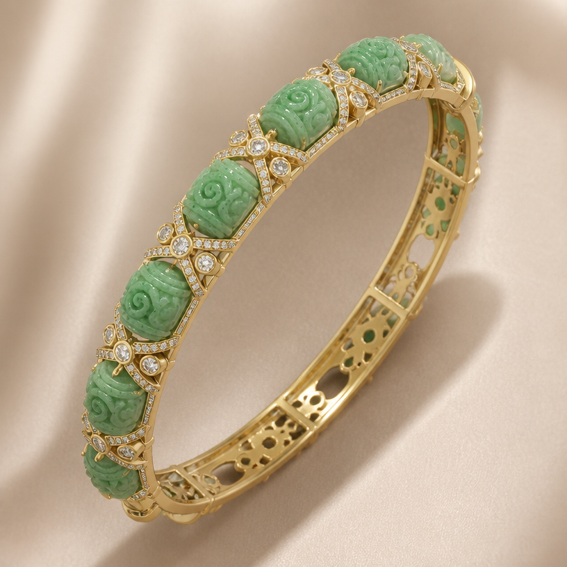 A bangle women's bracelet with diamond stones suitable for daily wear, detailed and decorative, moderately ornate. Use 12 tablets.
using the attached image as a visual reference, create A bangle women's bracelet with diamond stones suitable for daily wear, detailed and decorative, moderately ornate. Use 12 tablets.. photorealistic, just the design no text