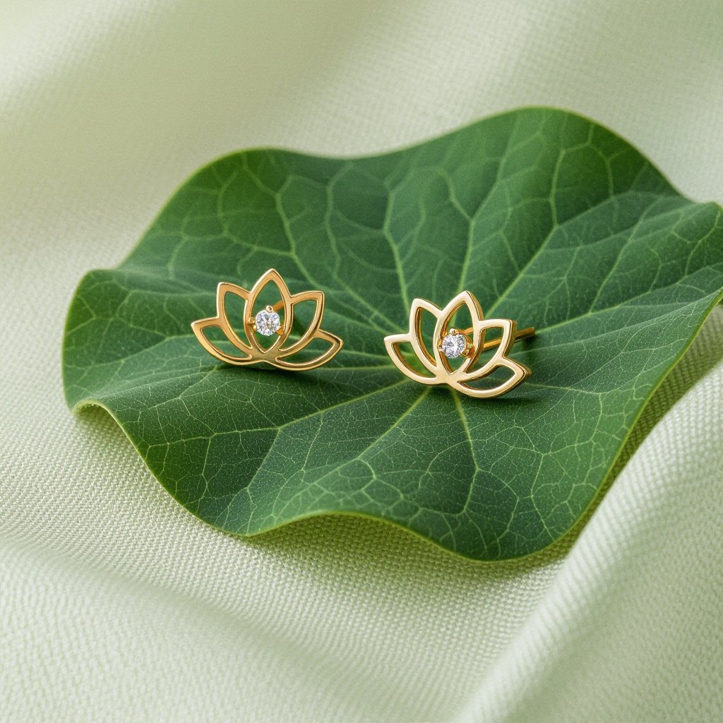 Пуссеты винтовой замок маленький лотос плоский с маленьким фианитом по центру