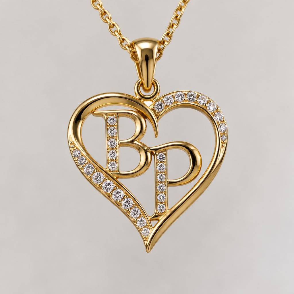 A women's pendant. BP INITIAL IN HEART SHAPE
photorealistic jewelry design, A women's pendant. BP INITIAL IN HEART SHAPE, modern style, just the design no text