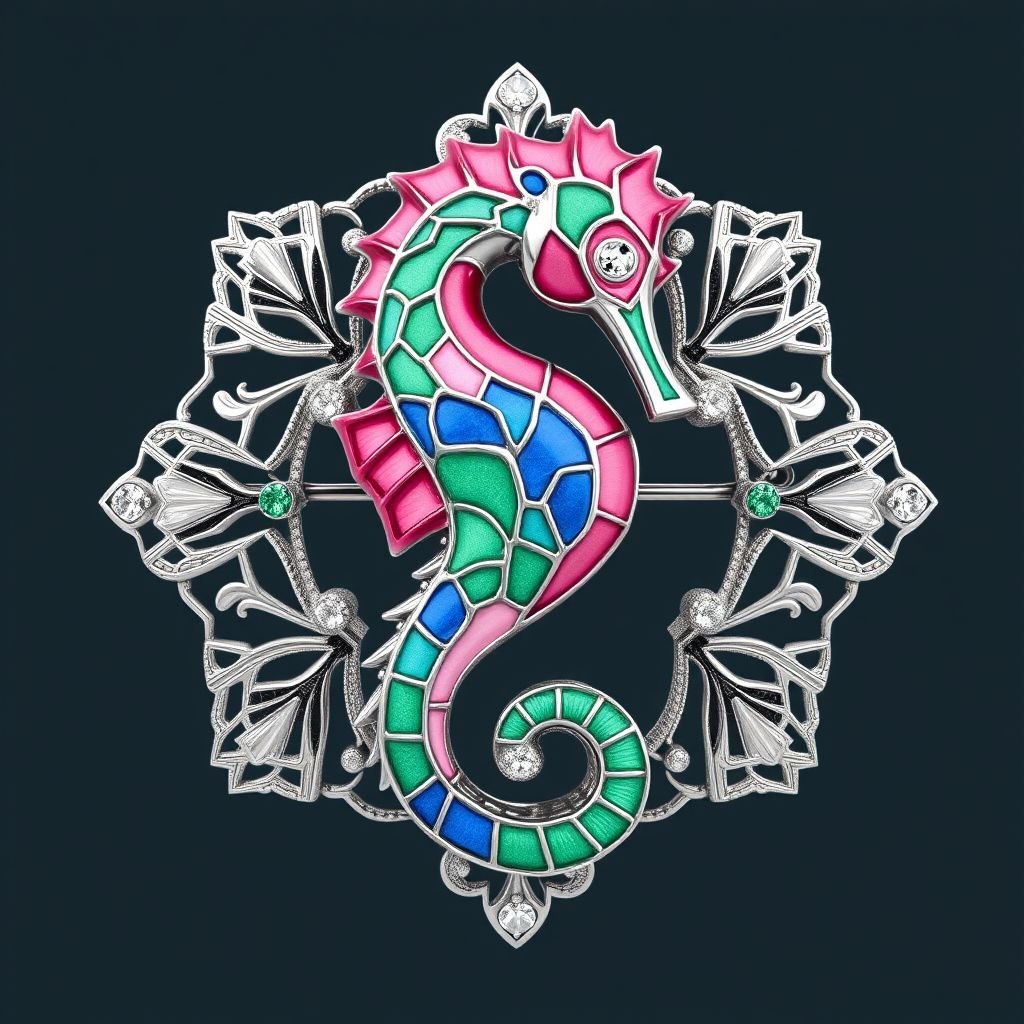 Sea horse with pink an blue and green