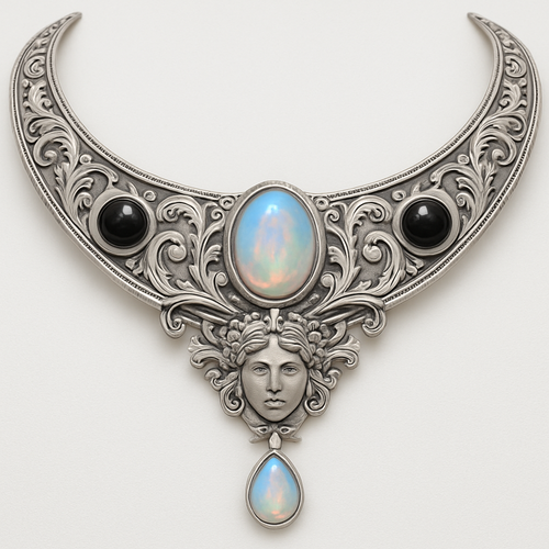 Opalite and onyx white gold collar