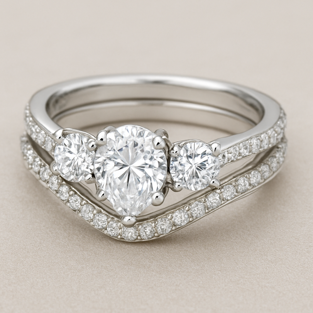 3 stone 4.5carat twisted pave band with wedding band